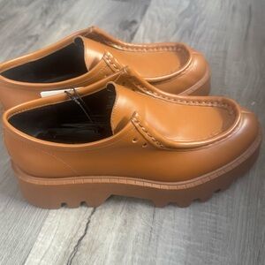 NWT Zara Brown Leather Chunky Lug Sole Loafers Platform Slip On Shoes 36
